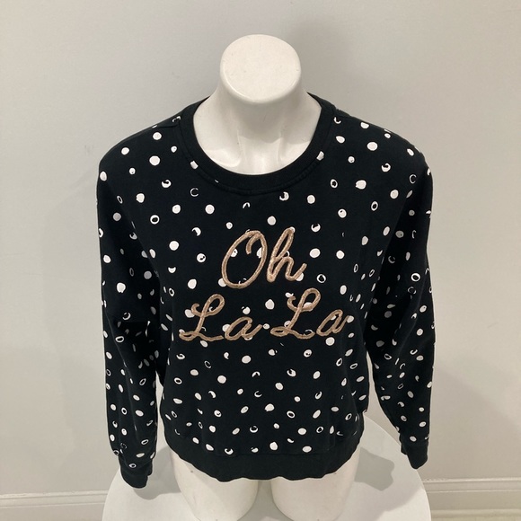 BETSEY JOHNSON Black White Polka Dot “Oh La La” Gold embroidery Sweatshirt M - Picture 9 of 17